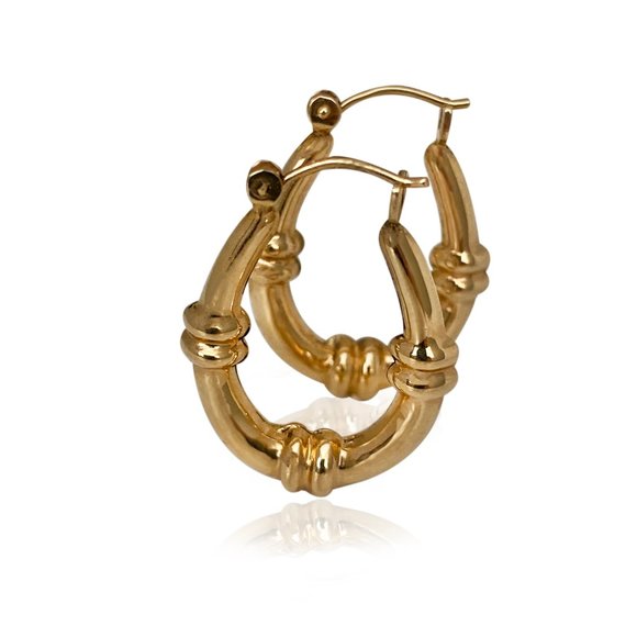 14k  Gold Bamboo Style Hoops - Picture 2 of 2